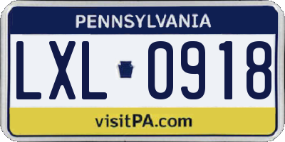 PA license plate LXL0918