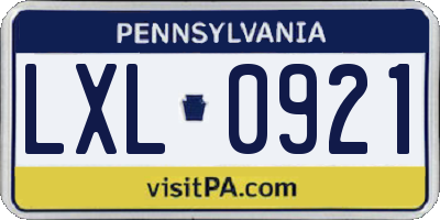 PA license plate LXL0921