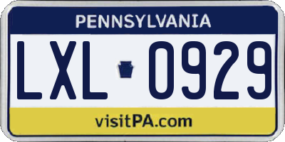 PA license plate LXL0929