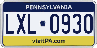PA license plate LXL0930