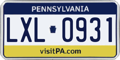 PA license plate LXL0931