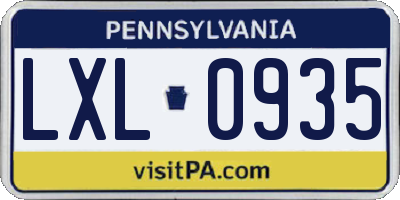 PA license plate LXL0935