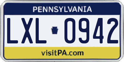PA license plate LXL0942