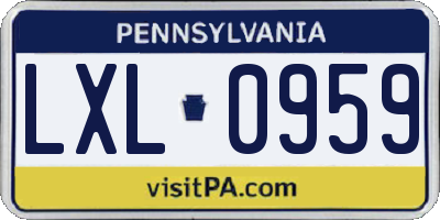 PA license plate LXL0959