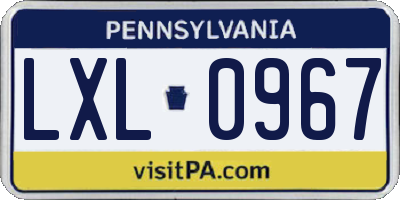 PA license plate LXL0967