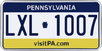 PA license plate LXL1007