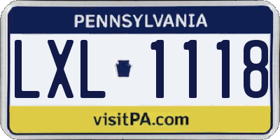 PA license plate LXL1118