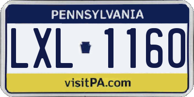 PA license plate LXL1160