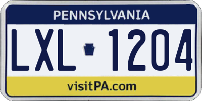 PA license plate LXL1204