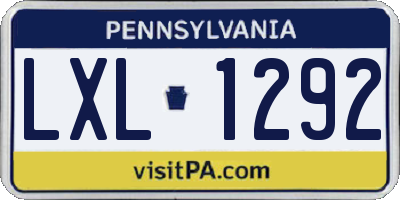 PA license plate LXL1292