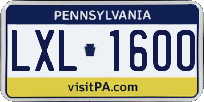 PA license plate LXL1600