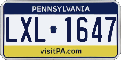 PA license plate LXL1647