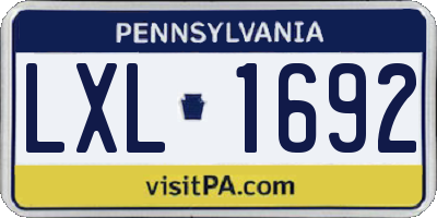 PA license plate LXL1692