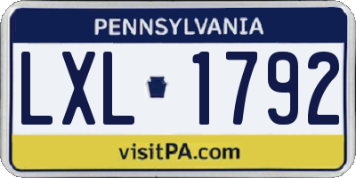 PA license plate LXL1792