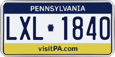 PA license plate LXL1840