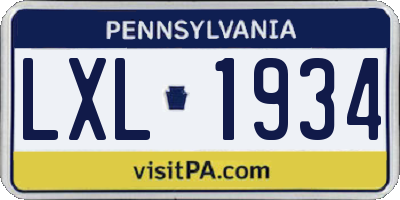 PA license plate LXL1934