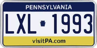 PA license plate LXL1993