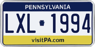 PA license plate LXL1994