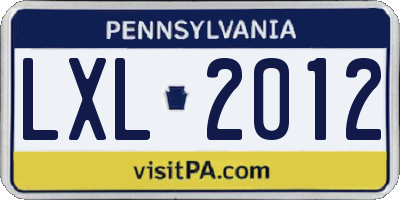 PA license plate LXL2012