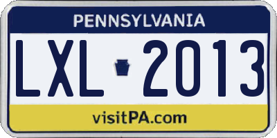 PA license plate LXL2013