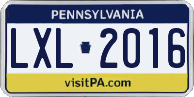 PA license plate LXL2016