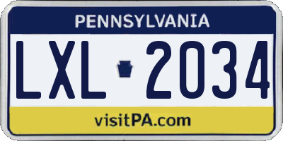 PA license plate LXL2034
