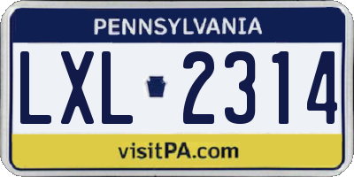 PA license plate LXL2314
