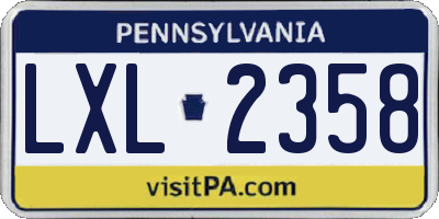 PA license plate LXL2358