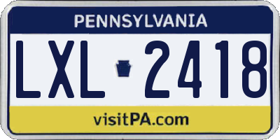PA license plate LXL2418