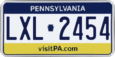 PA license plate LXL2454