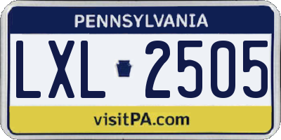 PA license plate LXL2505