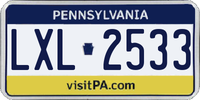 PA license plate LXL2533
