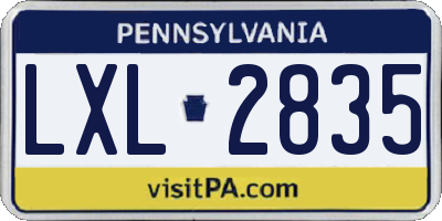 PA license plate LXL2835