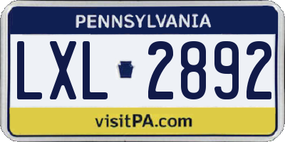 PA license plate LXL2892
