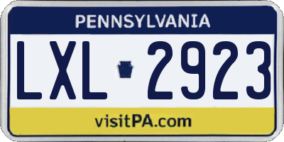 PA license plate LXL2923