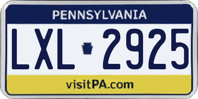 PA license plate LXL2925
