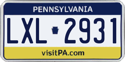 PA license plate LXL2931