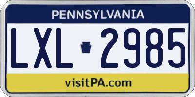 PA license plate LXL2985