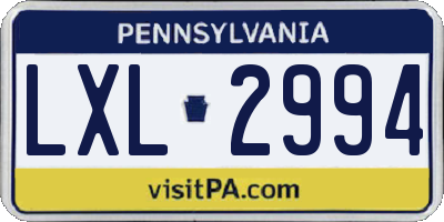 PA license plate LXL2994