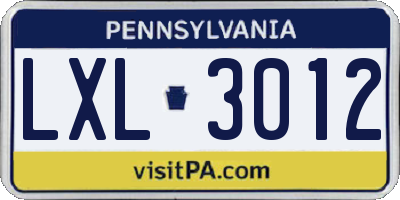 PA license plate LXL3012