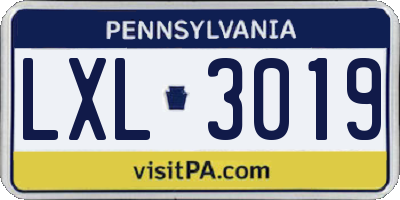 PA license plate LXL3019