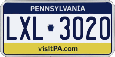 PA license plate LXL3020