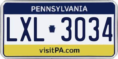 PA license plate LXL3034