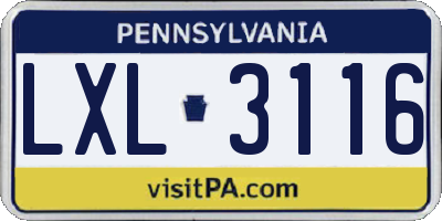 PA license plate LXL3116