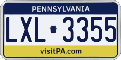 PA license plate LXL3355
