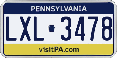 PA license plate LXL3478