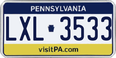 PA license plate LXL3533