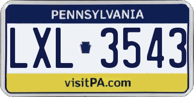 PA license plate LXL3543
