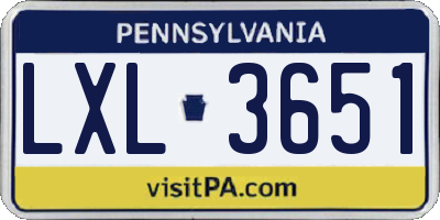 PA license plate LXL3651