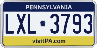 PA license plate LXL3793